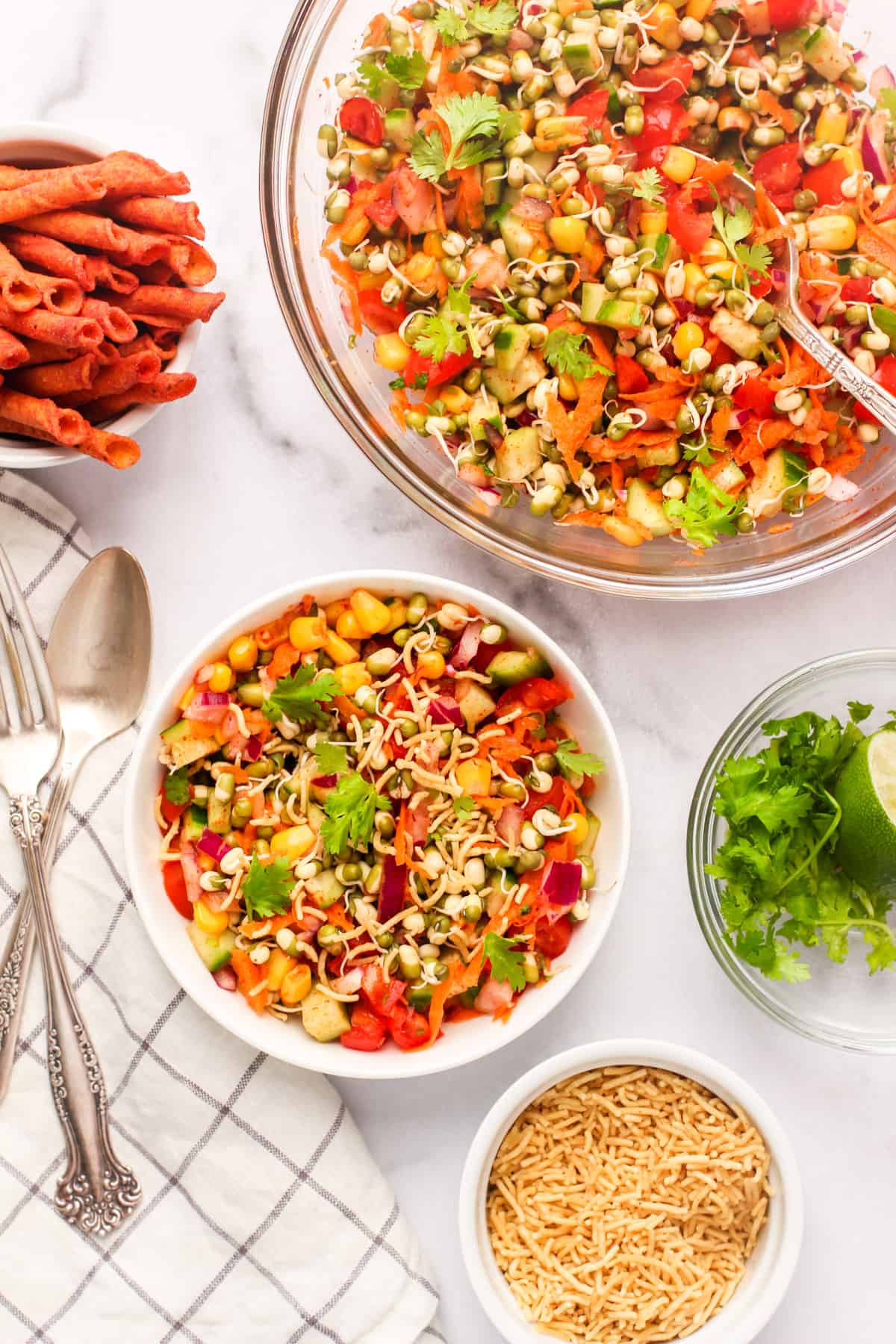 Traditional Indian Mung Bean Salad served as a fresh Indian style Pico de Gallo