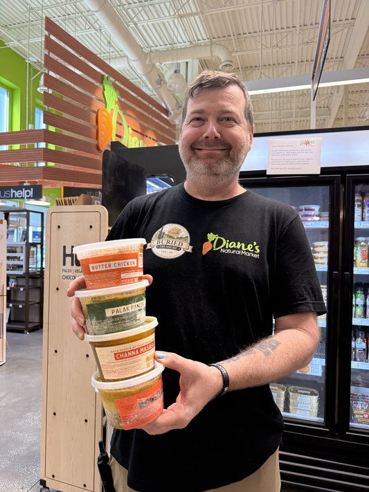 Backyard Buffalo butter chicken, palak paneer and channa masala at Diane's Natural Market
